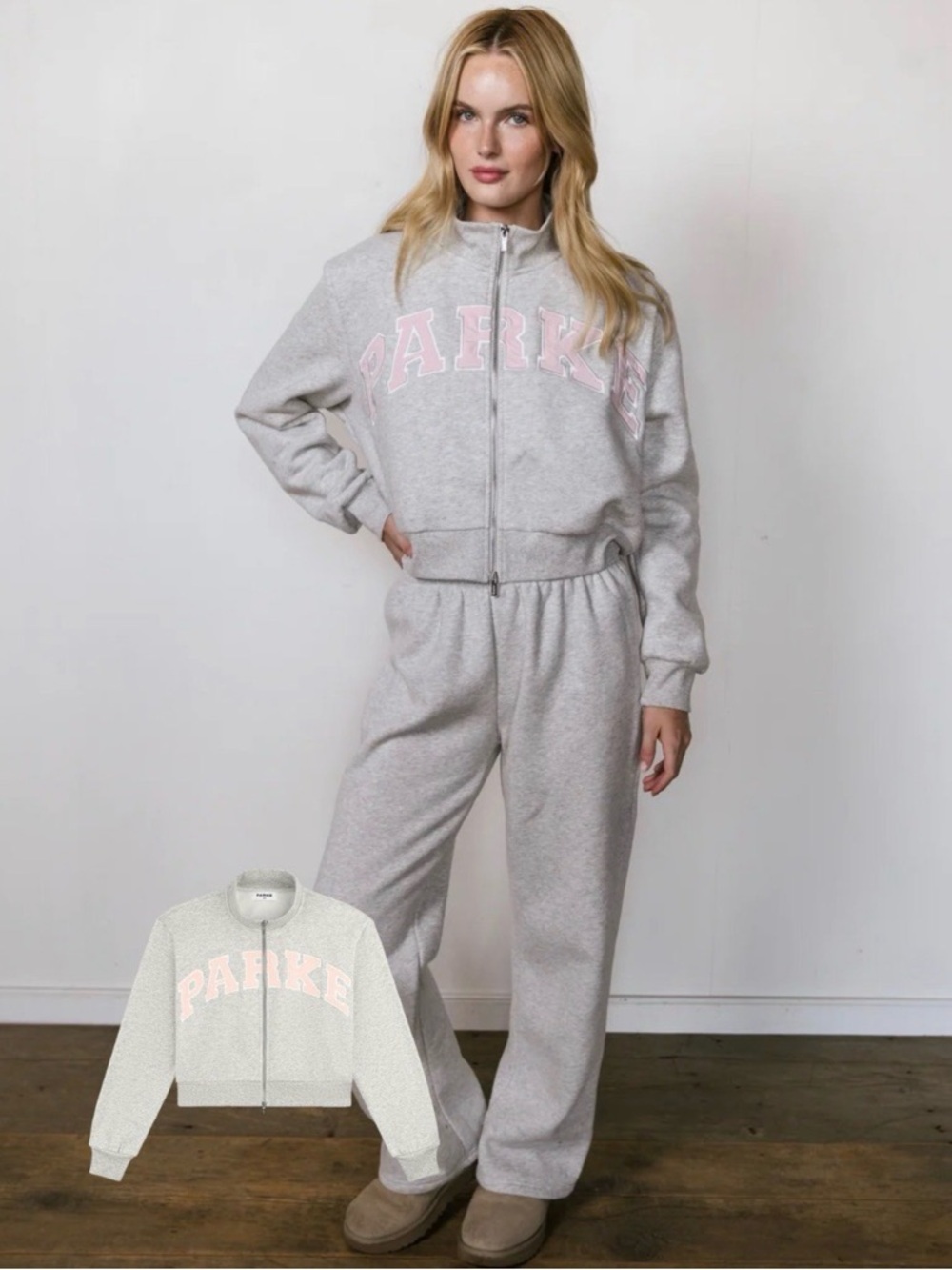 Brand New Parke Double Zip Up Varsity Mockneck Fawn Rose in S/M